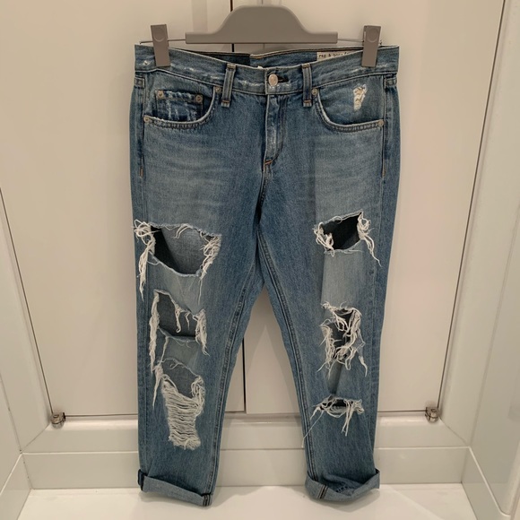 Rag & Bone Low Rise Distressed Boyfriend Jeans - Picture 2 of 7